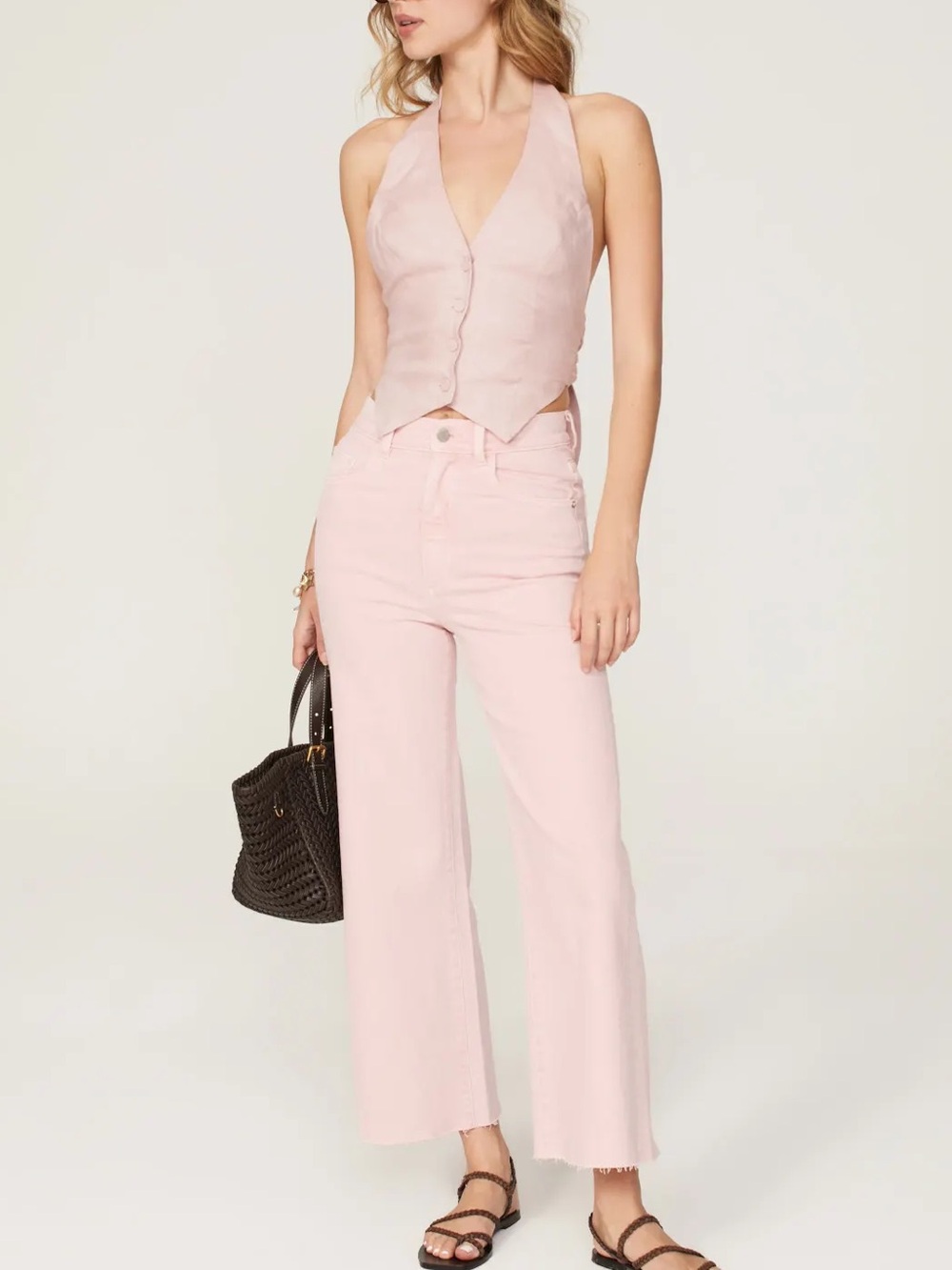 DL1961 Soft Pink High-Rise Hepburn Wide-Leg Jeans